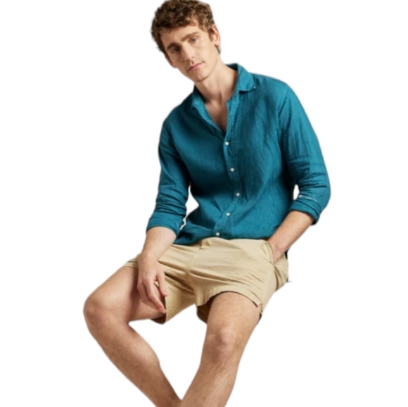 Beaufort & Blake Men's Upton Jade Garmet Dye Linen Shirt - Picture 2 of 12